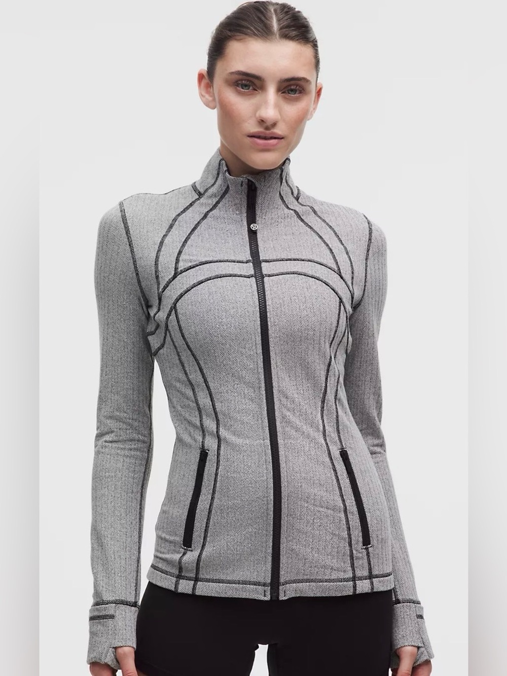 Lululemon Define Jacket Herringbone Grey Black Size 6 Full Zip Fitted EUC